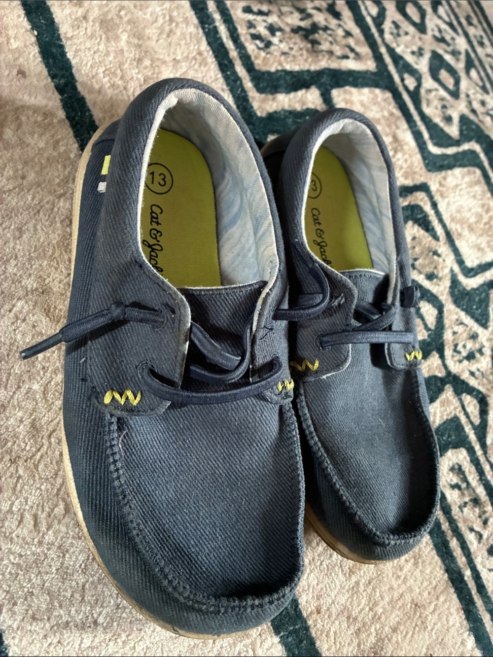 Cat & Jack Navy Canvas boys Boat Shoes with Yellow Accents